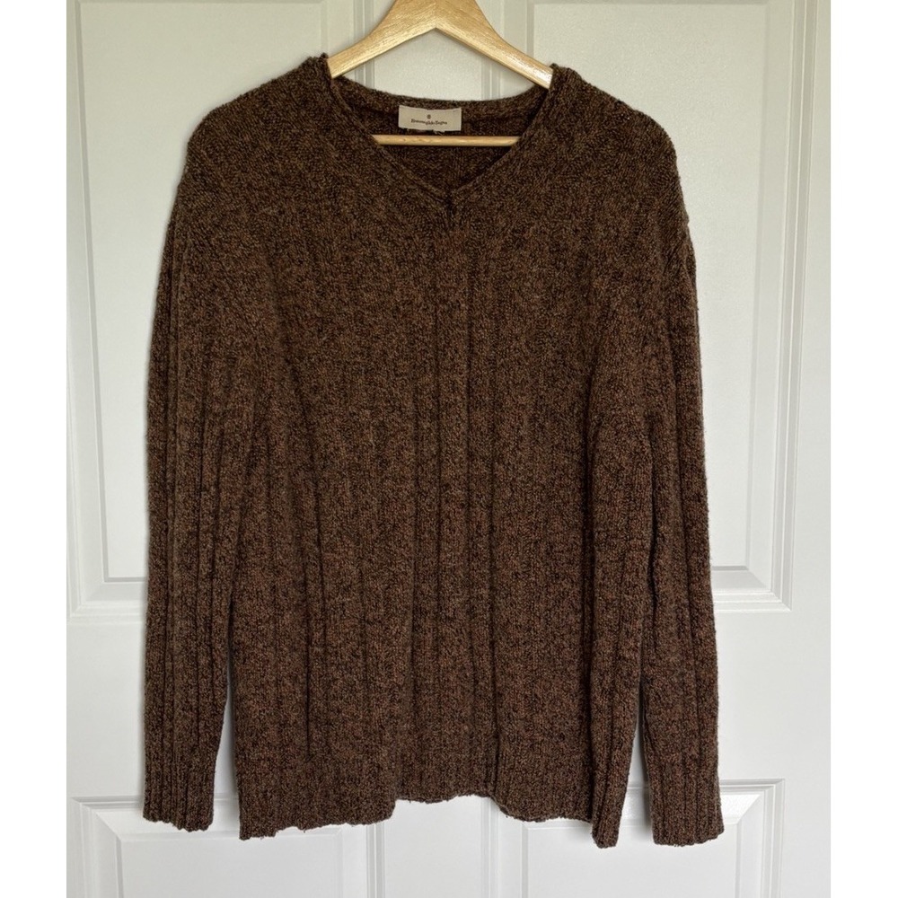 VTG Ermenegildo Zegna Brown Textured Cable Ribbed Knit Wool Sweater Mens L Italy